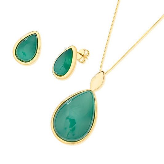 Conjunto Brilhato Pedras Naturais Brasileiras — Folheado a Ouro
