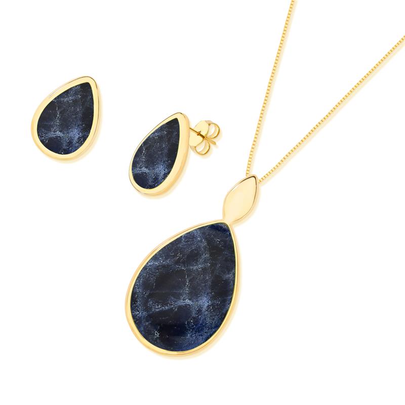 Conjunto Brilhato Pedras Naturais Brasileiras — Folheado a Ouro