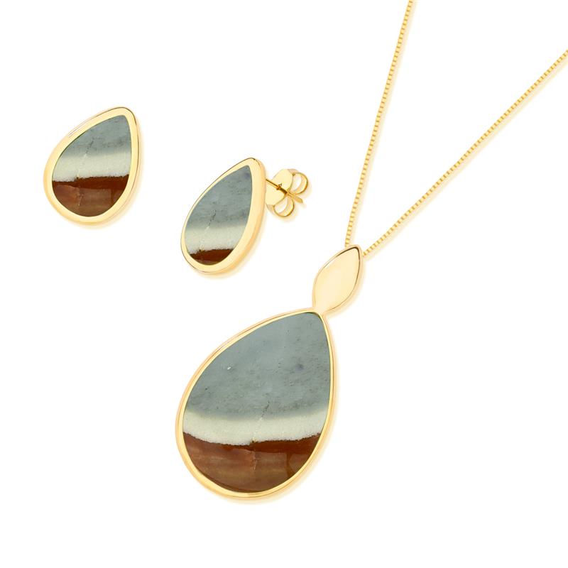 Conjunto Brilhato Pedras Naturais Brasileiras — Folheado a Ouro
