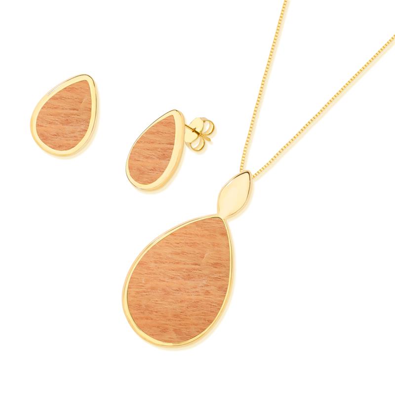 Conjunto Brilhato Pedras Naturais Brasileiras — Folheado a Ouro