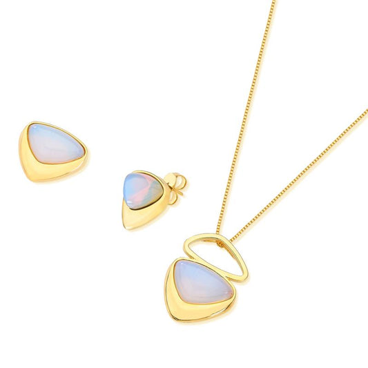 Conjunto Brilhato Pedras Naturais Brasileiras — Folheado a Ouro
