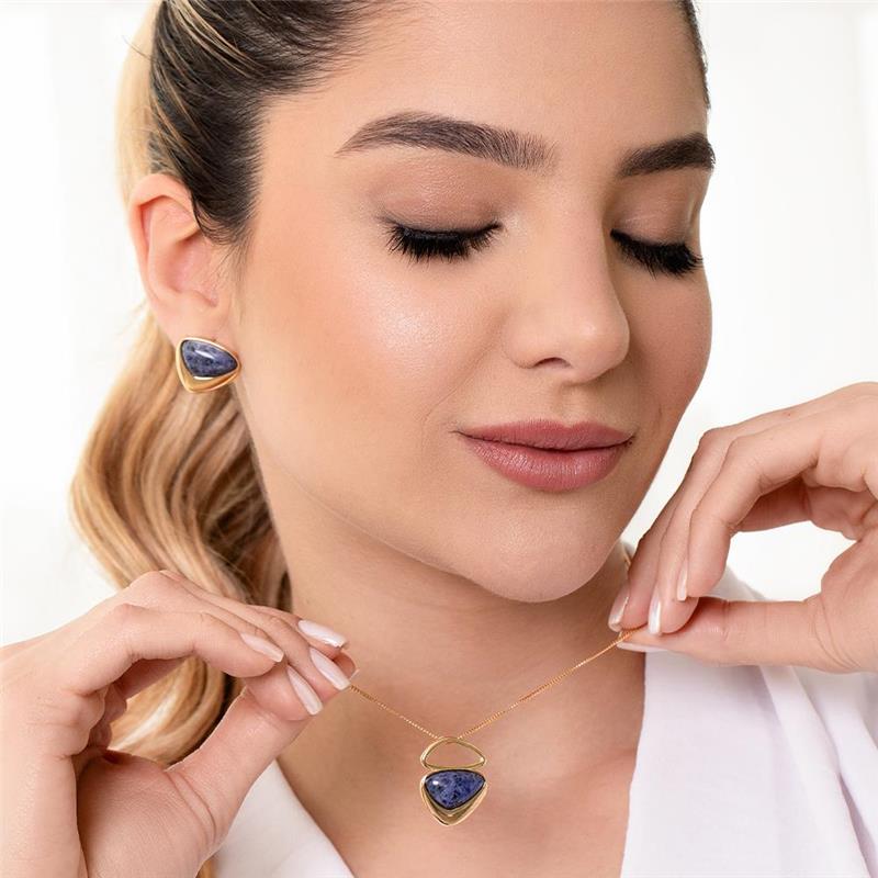 Conjunto Brilhato Pedras Naturais Brasileiras — Folheado a Ouro