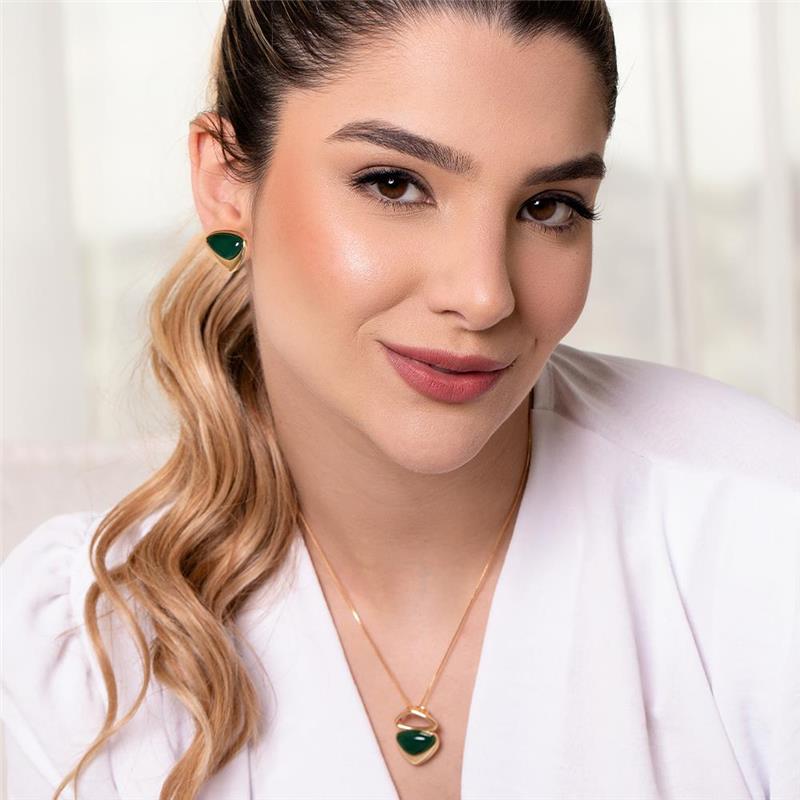Conjunto Brilhato Pedras Naturais Brasileiras — Folheado a Ouro