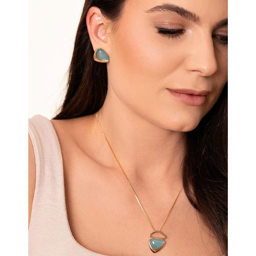 Conjunto Brilhato Pedras Naturais Brasileiras — Folheado a Ouro