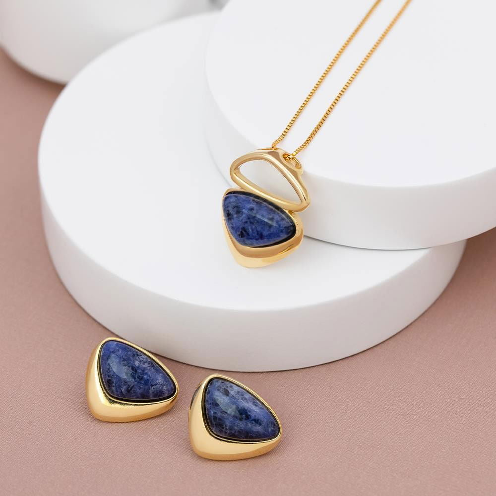 Conjunto Brilhato Pedras Naturais Brasileiras — Folheado a Ouro