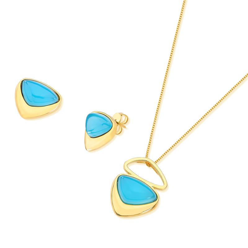 Conjunto Brilhato Pedras Naturais Brasileiras — Folheado a Ouro