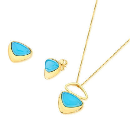 Conjunto Brilhato Pedras Naturais Brasileiras — Folheado a Ouro