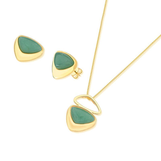 Conjunto Brilhato Pedras Naturais Brasileiras — Folheado a Ouro