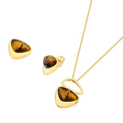 Conjunto Brilhato Pedras Naturais Brasileiras — Folheado a Ouro