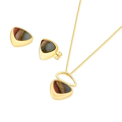 Conjunto Brilhato Pedras Naturais Brasileiras — Folheado a Ouro