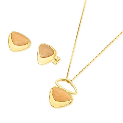 Conjunto Brilhato Pedras Naturais Brasileiras — Folheado a Ouro