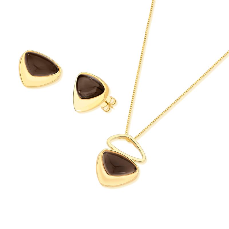 Conjunto Brilhato Pedras Naturais Brasileiras — Folheado a Ouro