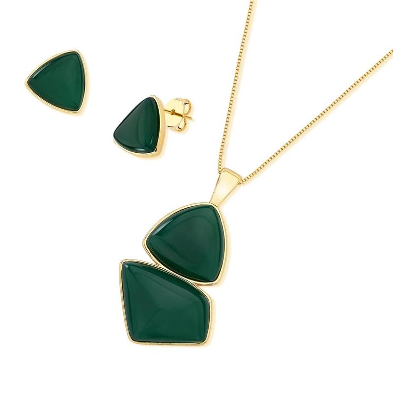 Conjunto Brilhato Pedras Naturais Brasileiras — Folheado a Ouro