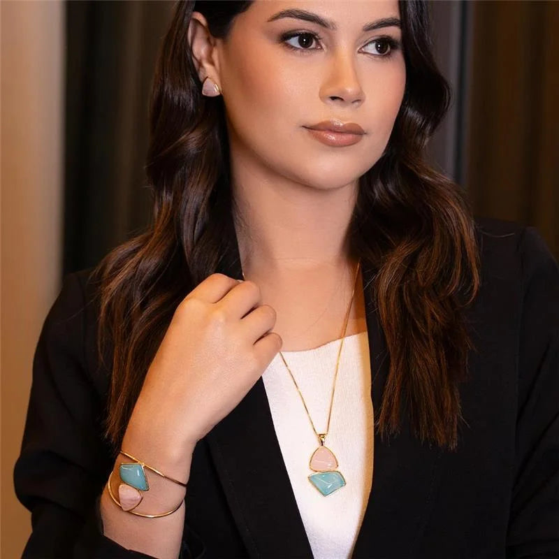 Conjunto Brilhato Pedras Naturais Brasileiras — Folheado a Ouro