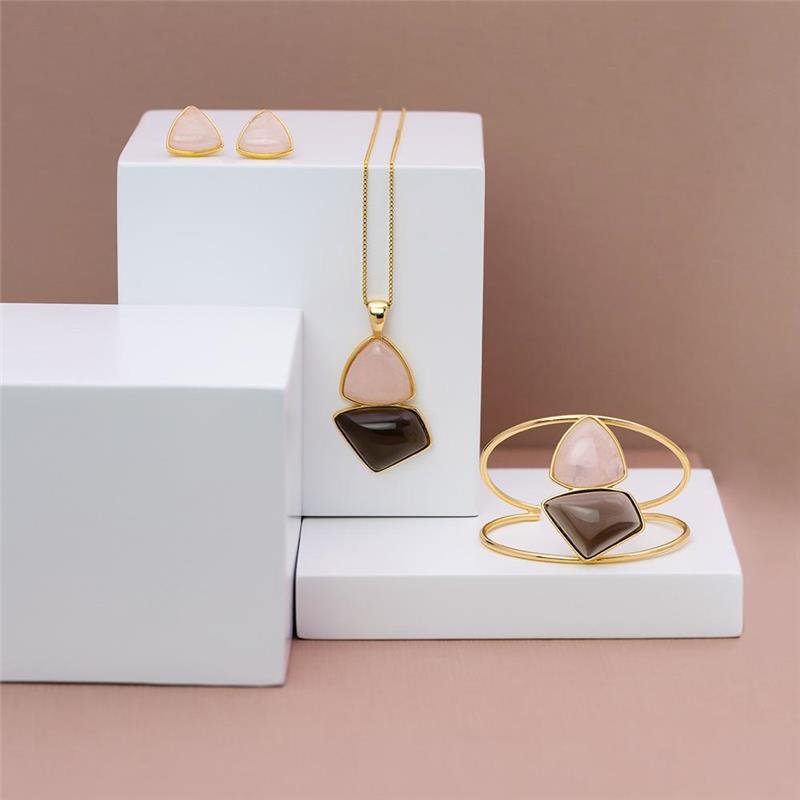 Conjunto Brilhato Pedras Naturais Brasileiras — Folheado a Ouro