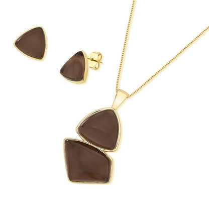 Conjunto Brilhato Pedras Naturais Brasileiras — Folheado a Ouro
