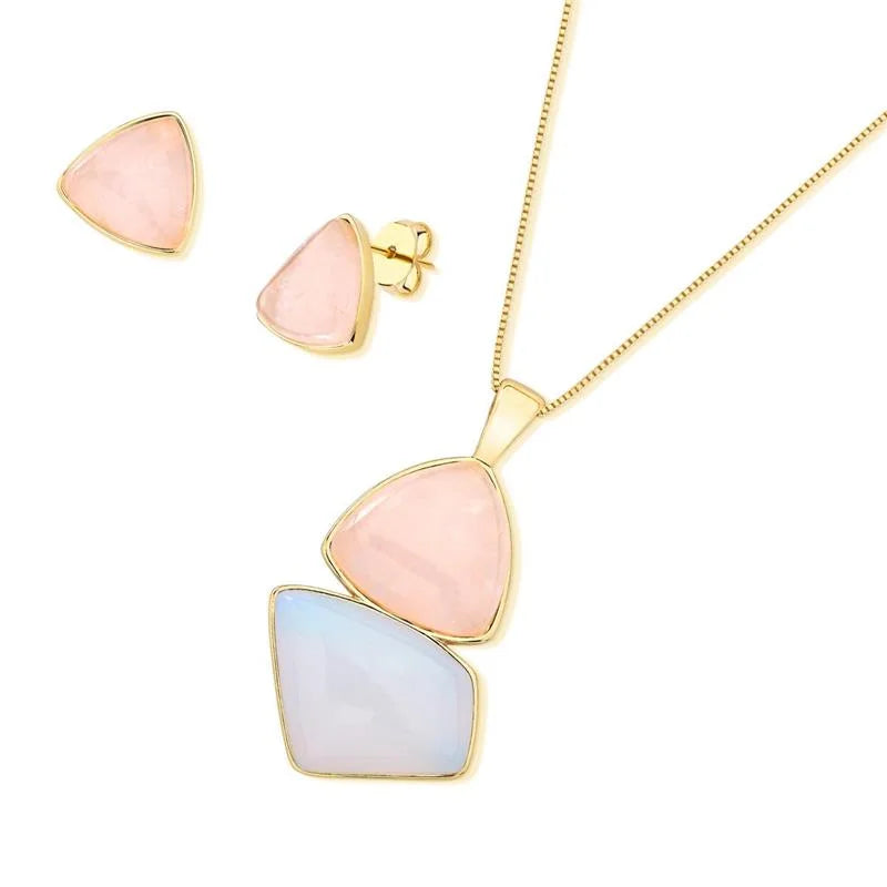 Conjunto Brilhato Pedras Naturais Brasileiras — Folheado a Ouro