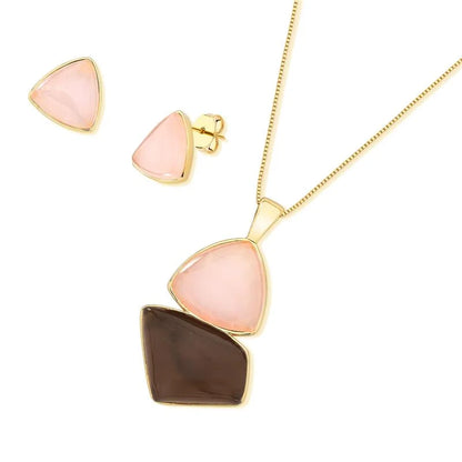 Conjunto Brilhato Pedras Naturais Brasileiras — Folheado a Ouro