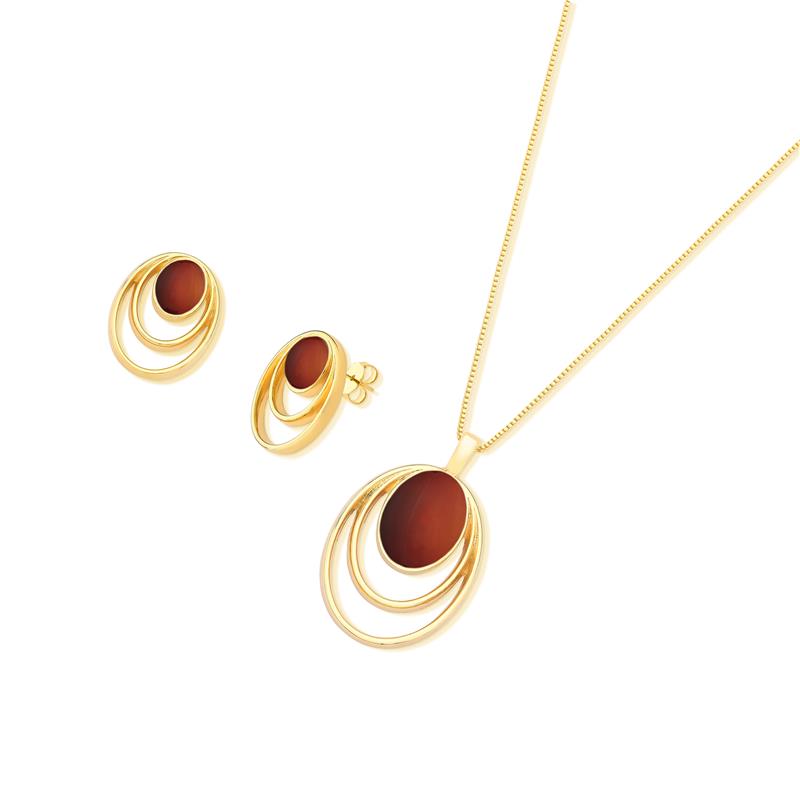Conjunto Brilhato Pedras Naturais Brasileiras — Folheado a Ouro