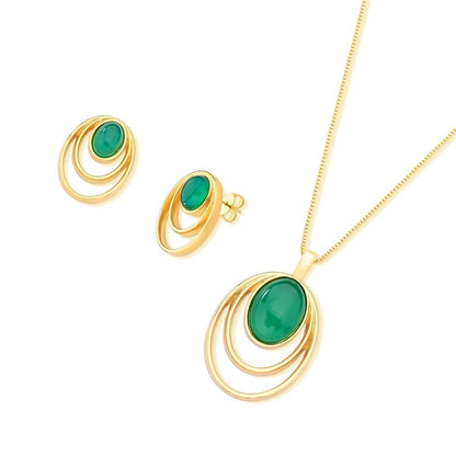 Conjunto Brilhato Pedras Naturais Brasileiras — Folheado a Ouro