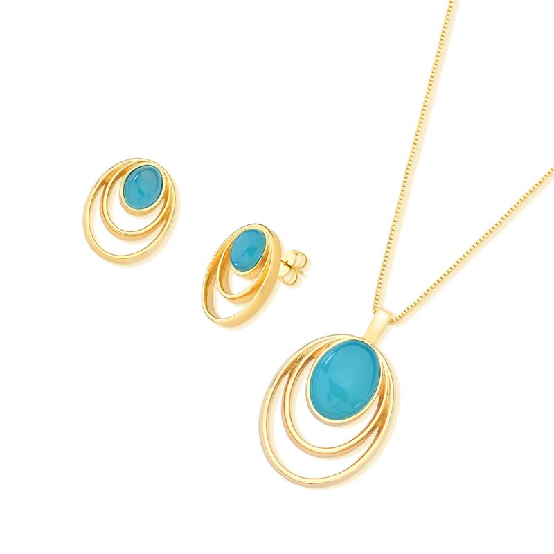 Conjunto Brilhato Pedras Naturais Brasileiras — Folheado a Ouro