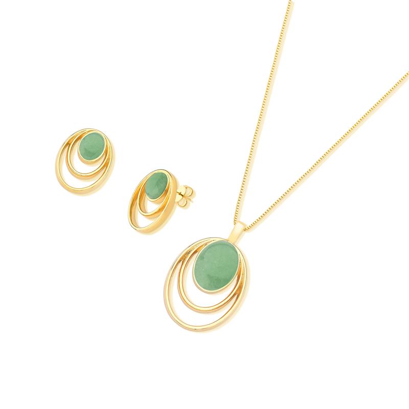 Conjunto Brilhato Pedras Naturais Brasileiras — Folheado a Ouro