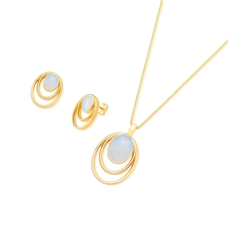 Conjunto Brilhato Pedras Naturais Brasileiras — Folheado a Ouro