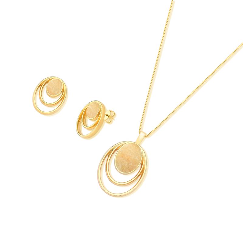 Conjunto Brilhato Pedras Naturais Brasileiras — Folheado a Ouro