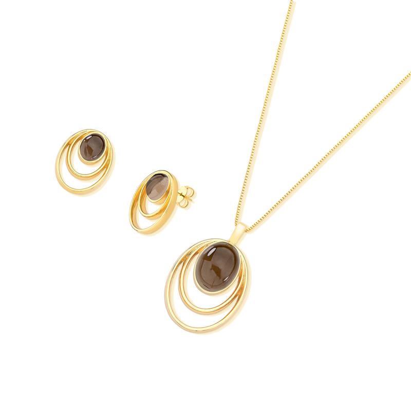 Conjunto Brilhato Pedras Naturais Brasileiras — Folheado a Ouro