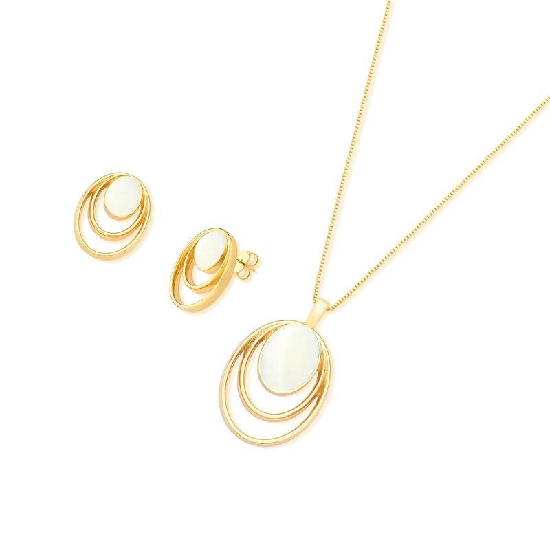 Conjunto Brilhato Pedras Naturais Brasileiras — Folheado a Ouro
