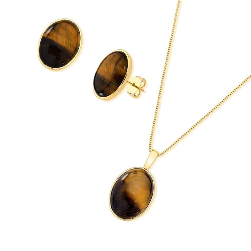 Conjunto Brilhato Pedras Naturais Brasileiras — Folheado a Ouro