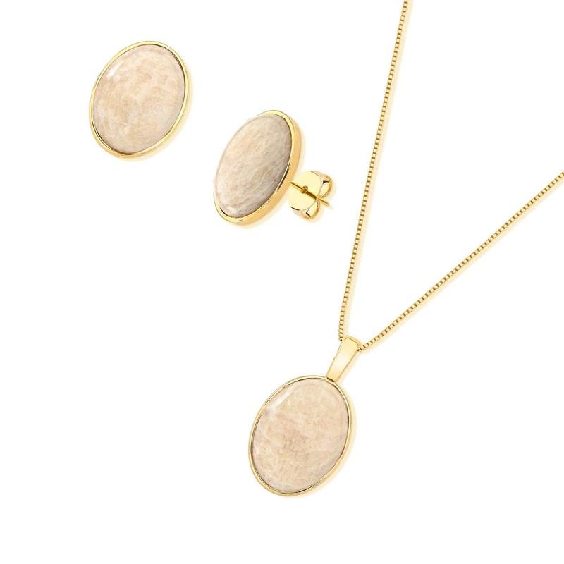 Conjunto Brilhato Pedras Naturais Brasileiras — Folheado a Ouro