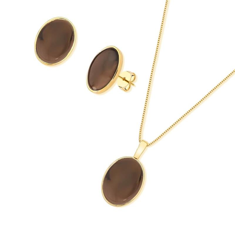 Conjunto Brilhato Pedras Naturais Brasileiras — Folheado a Ouro