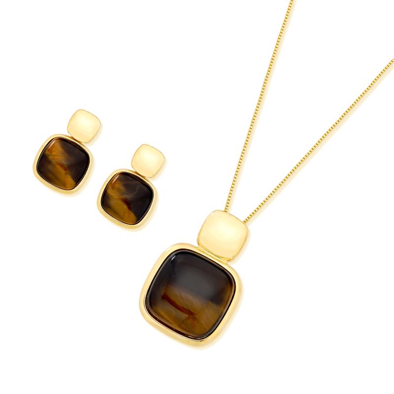 Conjunto Brilhato Pedras Naturais Brasileiras — Folheado a Ouro