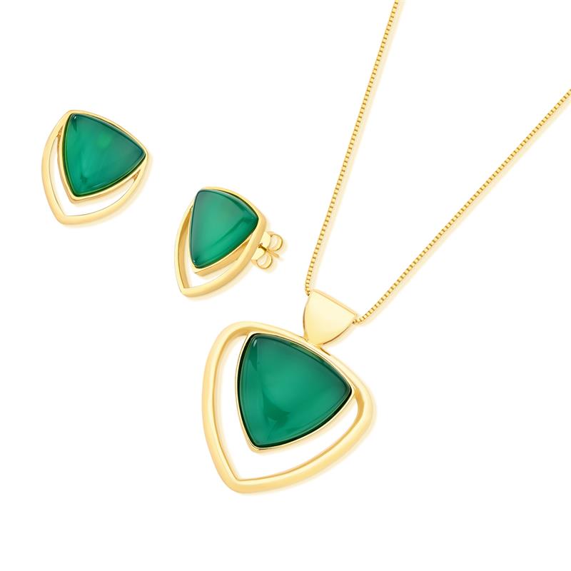 Conjunto Brilhato Pedras Naturais Brasileiras — Folheado a Ouro