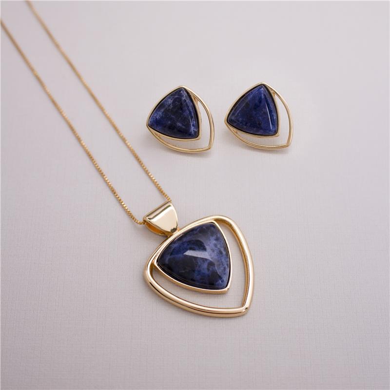 Conjunto Brilhato Pedras Naturais Brasileiras — Folheado a Ouro