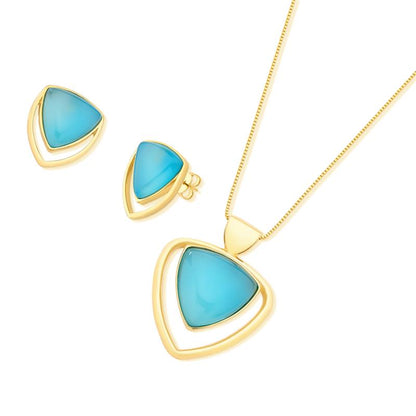 Conjunto Brilhato Pedras Naturais Brasileiras — Folheado a Ouro