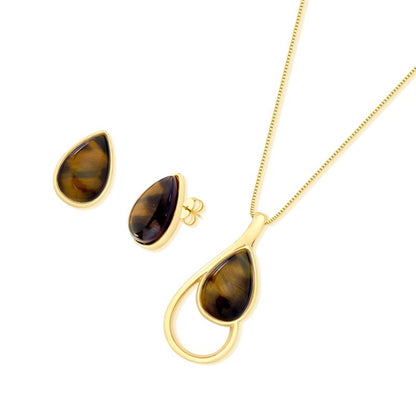 Conjunto Brilhato Pedras Naturais Brasileiras — Folheado a Ouro