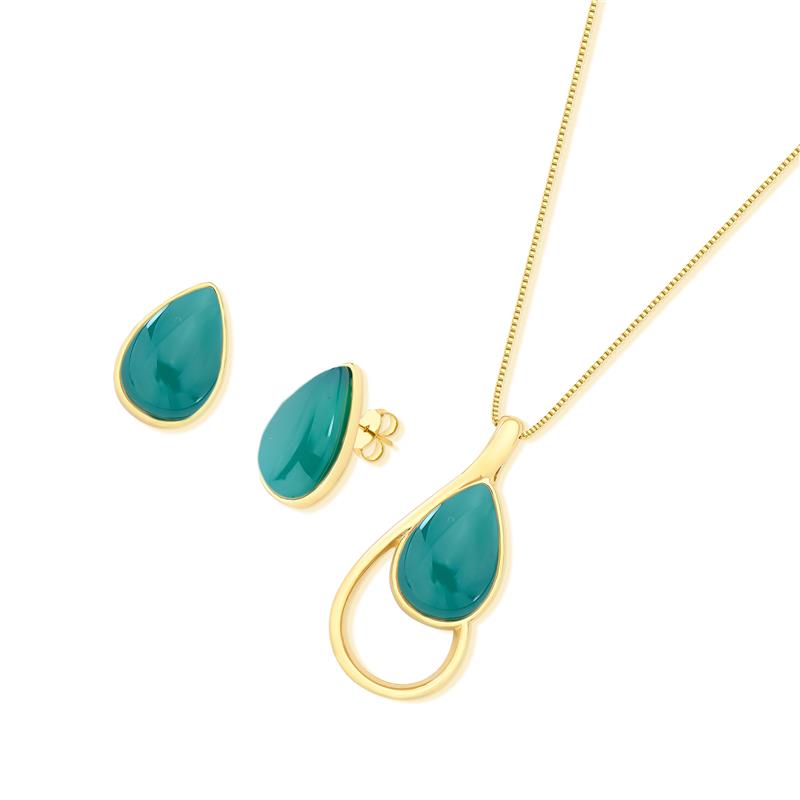 Conjunto Brilhato Pedras Naturais Brasileiras — Folheado a Ouro