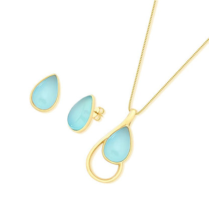 Conjunto Brilhato Pedras Naturais Brasileiras — Folheado a Ouro
