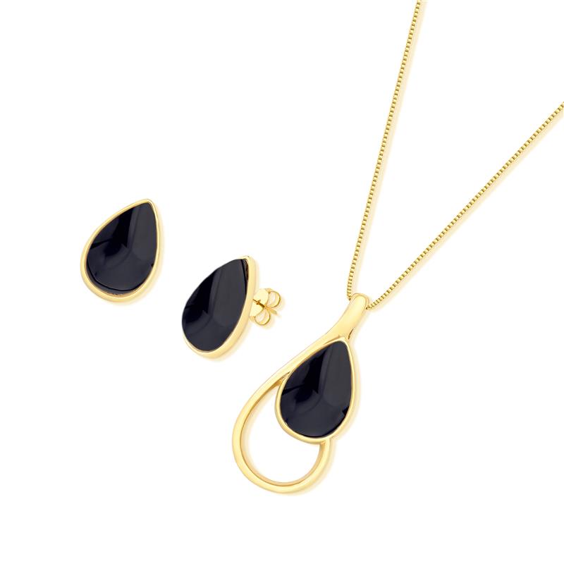Conjunto Brilhato Pedras Naturais Brasileiras — Folheado a Ouro