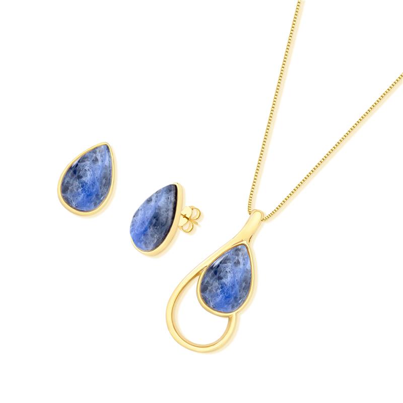 Conjunto Brilhato Pedras Naturais Brasileiras — Folheado a Ouro