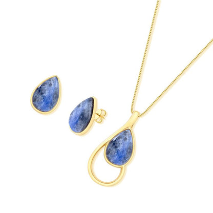 Conjunto Brilhato Pedras Naturais Brasileiras — Folheado a Ouro