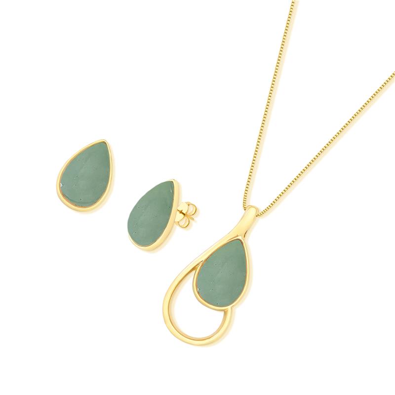 Conjunto Brilhato Pedras Naturais Brasileiras — Folheado a Ouro
