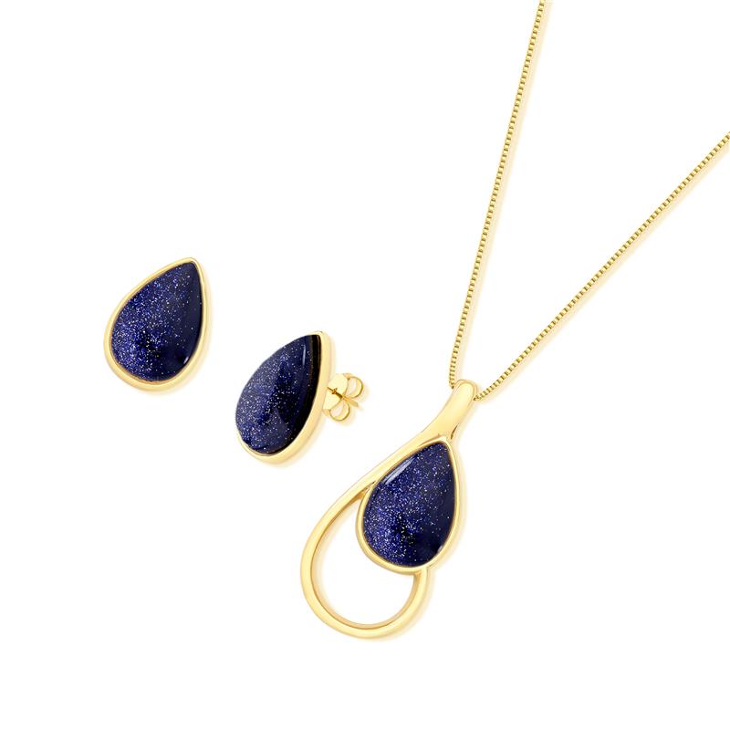 Conjunto Brilhato Pedras Naturais Brasileiras — Folheado a Ouro