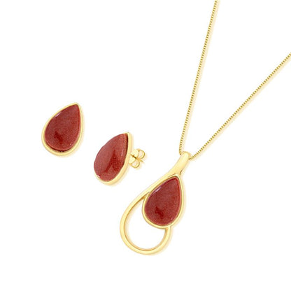 Conjunto Brilhato Pedras Naturais Brasileiras — Folheado a Ouro