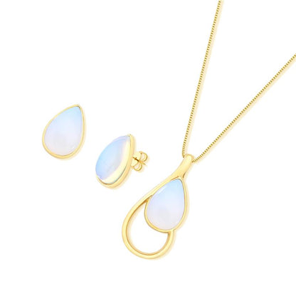 Conjunto Brilhato Pedras Naturais Brasileiras — Folheado a Ouro