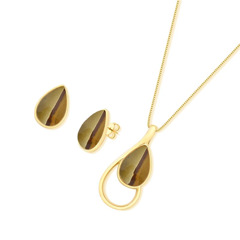 Conjunto Brilhato Pedras Naturais Brasileiras — Folheado a Ouro