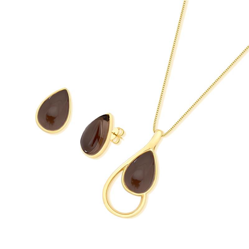 Conjunto Brilhato Pedras Naturais Brasileiras — Folheado a Ouro