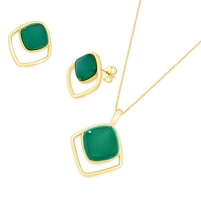 Conjunto Brilhato Pedras Naturais Brasileiras — Folheado a Ouro